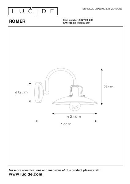 Lucide RÖMER - Applique murale - 1xE27 - Crème - TECHNISCH